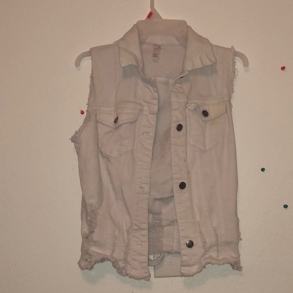 White ripped  jean vest